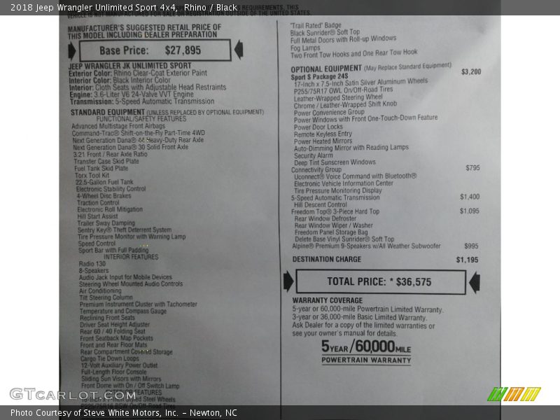 Rhino / Black 2018 Jeep Wrangler Unlimited Sport 4x4