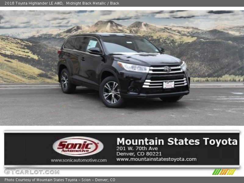 Midnight Black Metallic / Black 2018 Toyota Highlander LE AWD