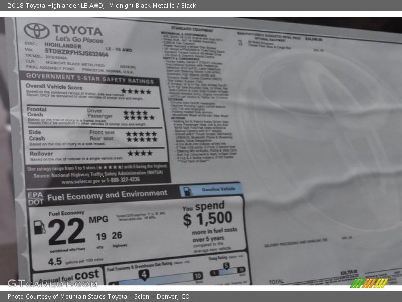 Midnight Black Metallic / Black 2018 Toyota Highlander LE AWD