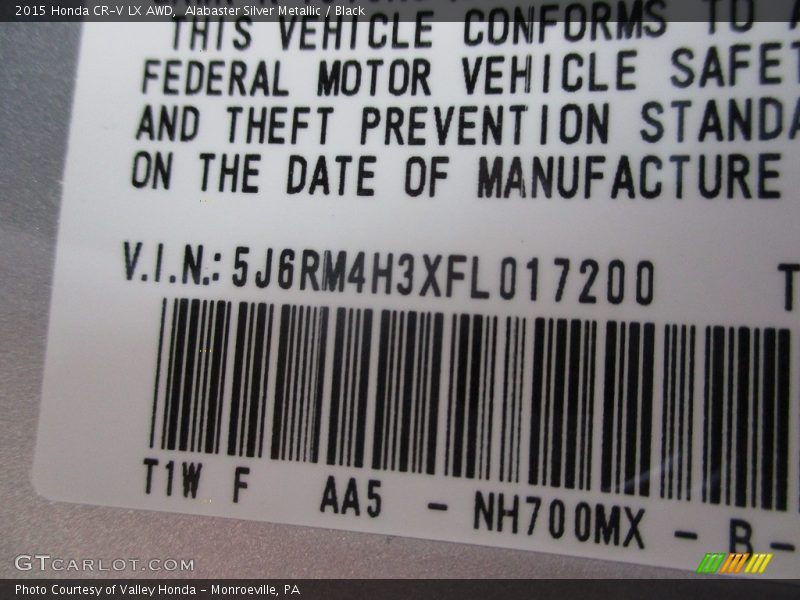 Alabaster Silver Metallic / Black 2015 Honda CR-V LX AWD