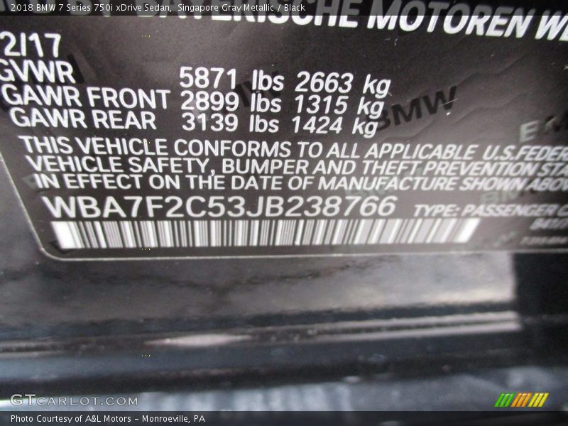 Singapore Gray Metallic / Black 2018 BMW 7 Series 750i xDrive Sedan