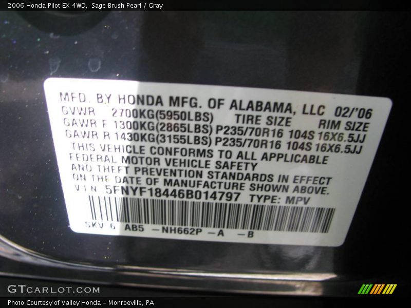 Sage Brush Pearl / Gray 2006 Honda Pilot EX 4WD