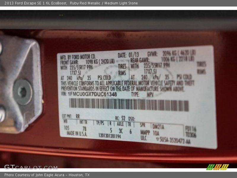 Ruby Red Metallic / Medium Light Stone 2013 Ford Escape SE 1.6L EcoBoost