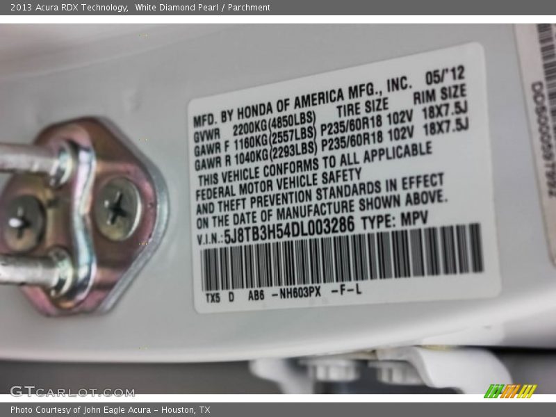 White Diamond Pearl / Parchment 2013 Acura RDX Technology