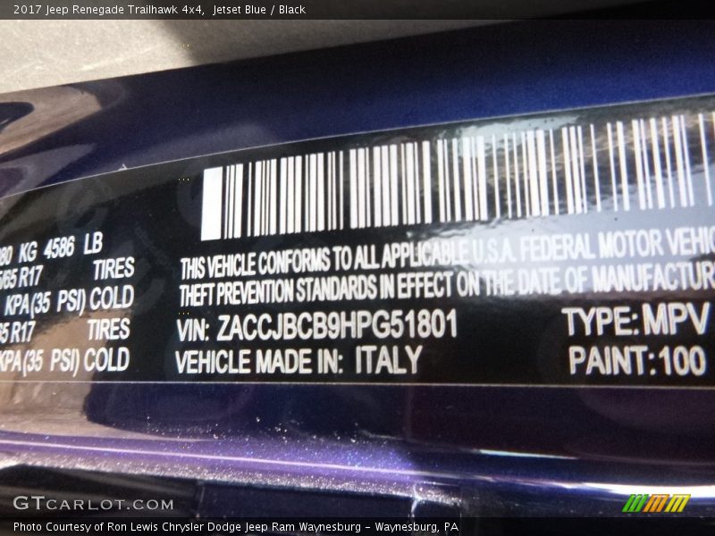 Jetset Blue / Black 2017 Jeep Renegade Trailhawk 4x4