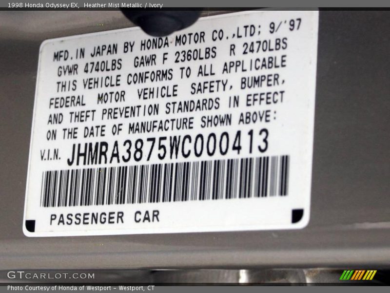 Heather Mist Metallic / Ivory 1998 Honda Odyssey EX