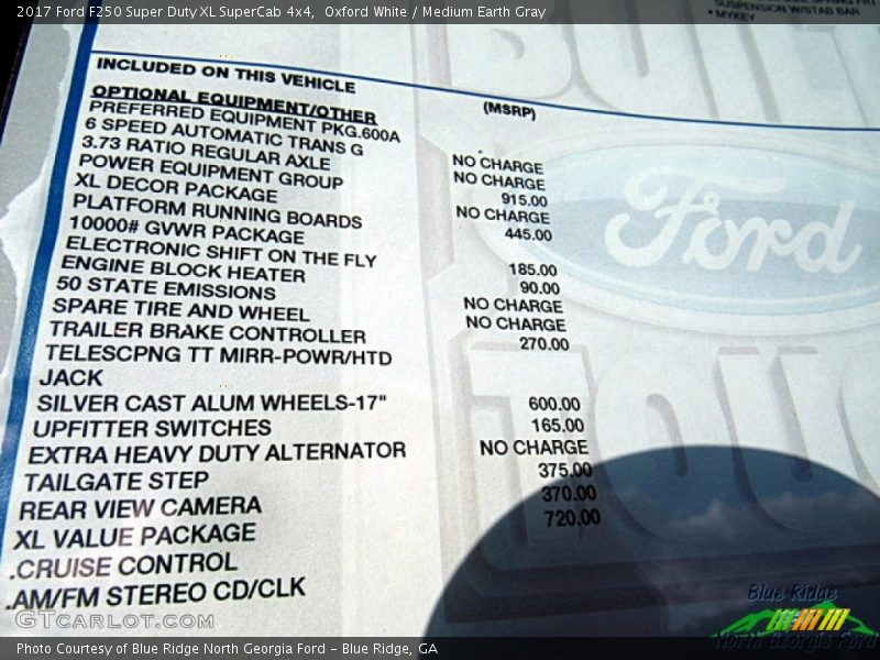 Oxford White / Medium Earth Gray 2017 Ford F250 Super Duty XL SuperCab 4x4