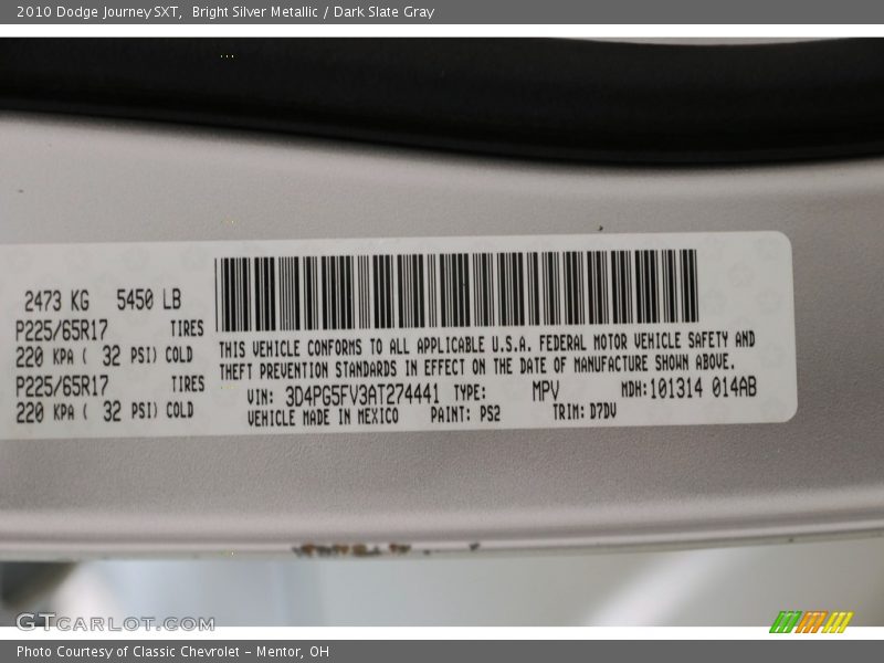 Bright Silver Metallic / Dark Slate Gray 2010 Dodge Journey SXT