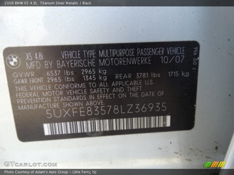 Titanium Silver Metallic / Black 2008 BMW X5 4.8i