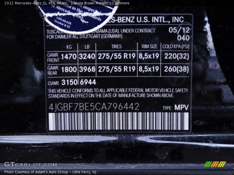 Dakota Brown Metallic / Cashmere 2012 Mercedes-Benz GL 450 4Matic