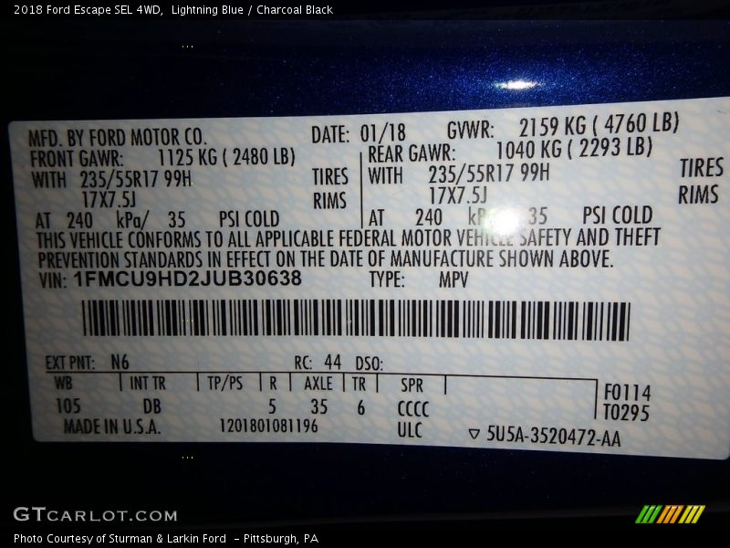 Lightning Blue / Charcoal Black 2018 Ford Escape SEL 4WD