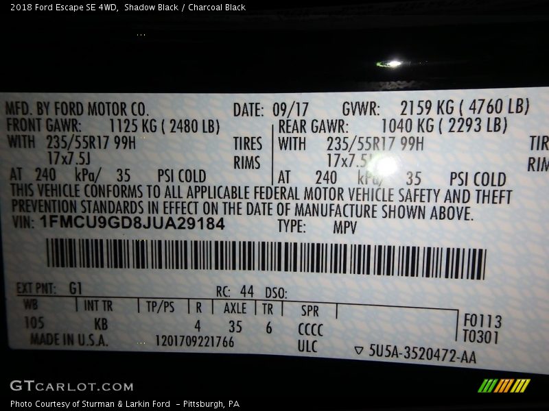 Shadow Black / Charcoal Black 2018 Ford Escape SE 4WD