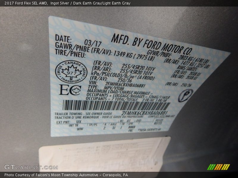 Ingot Silver / Dark Earth Gray/Light Earth Gray 2017 Ford Flex SEL AWD