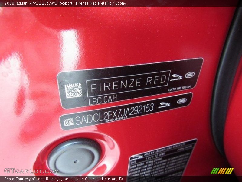 2018 F-PACE 25t AWD R-Sport Firenze Red Metallic Color Code CAH