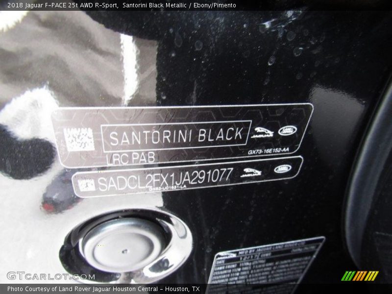 2018 F-PACE 25t AWD R-Sport Santorini Black Metallic Color Code PAB