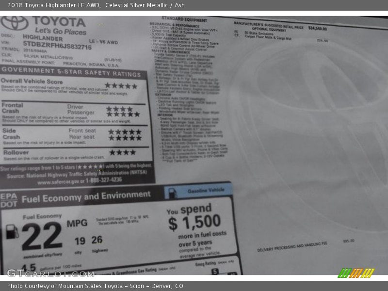 Celestial Silver Metallic / Ash 2018 Toyota Highlander LE AWD
