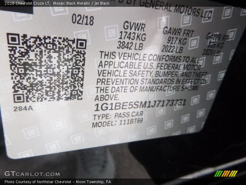 Mosaic Black Metallic / Jet Black 2018 Chevrolet Cruze LT