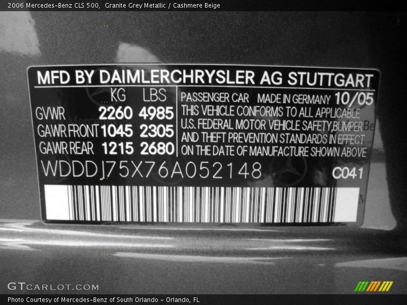Granite Grey Metallic / Cashmere Beige 2006 Mercedes-Benz CLS 500