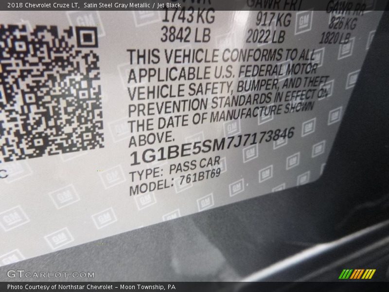 Satin Steel Gray Metallic / Jet Black 2018 Chevrolet Cruze LT
