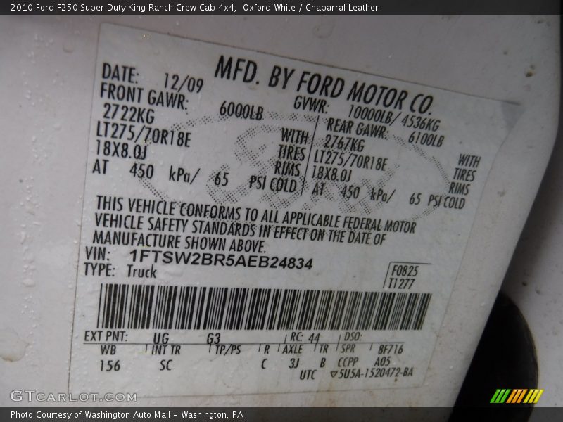 Oxford White / Chaparral Leather 2010 Ford F250 Super Duty King Ranch Crew Cab 4x4