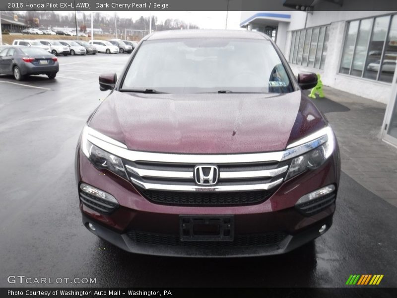 Dark Cherry Pearl / Beige 2016 Honda Pilot EX-L AWD