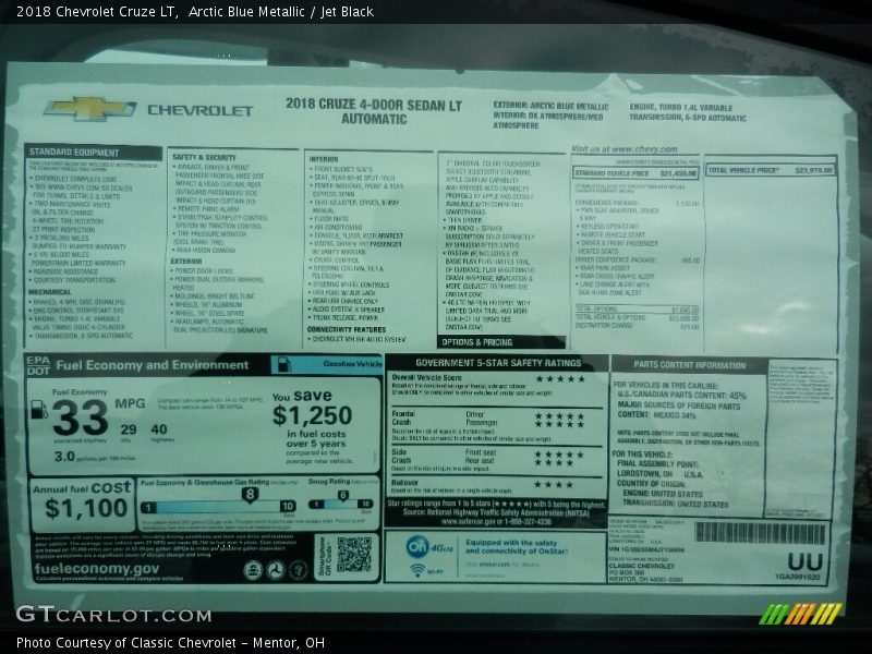 Arctic Blue Metallic / Jet Black 2018 Chevrolet Cruze LT