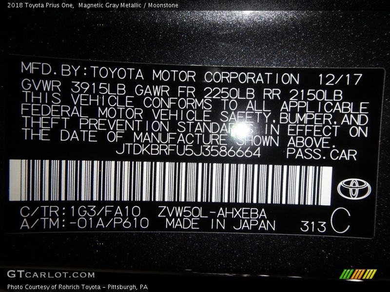 Magnetic Gray Metallic / Moonstone 2018 Toyota Prius One
