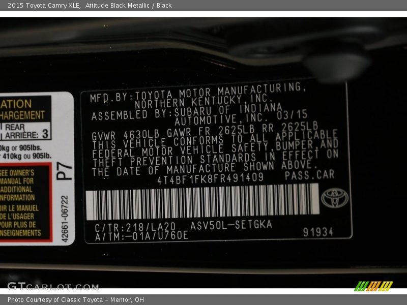 Attitude Black Metallic / Black 2015 Toyota Camry XLE