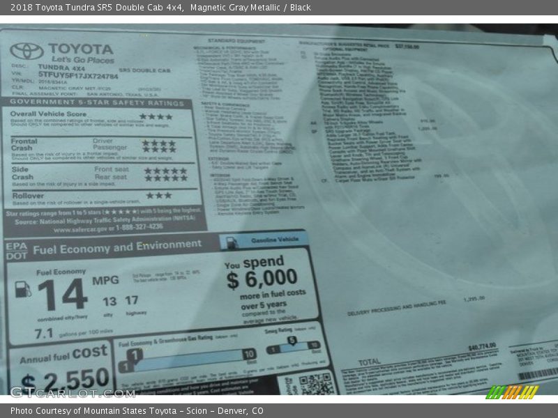 Magnetic Gray Metallic / Black 2018 Toyota Tundra SR5 Double Cab 4x4