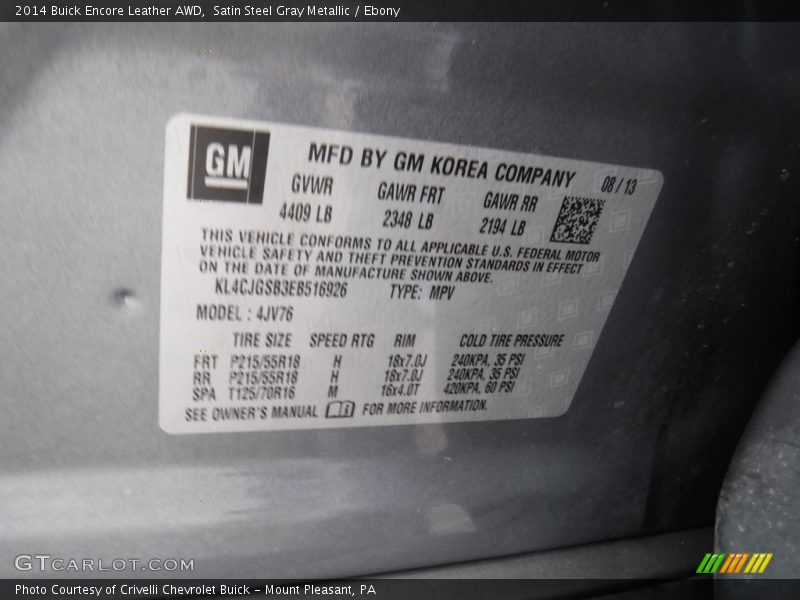 Satin Steel Gray Metallic / Ebony 2014 Buick Encore Leather AWD