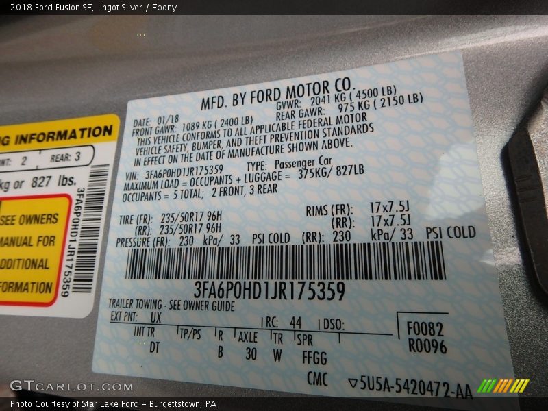 Ingot Silver / Ebony 2018 Ford Fusion SE