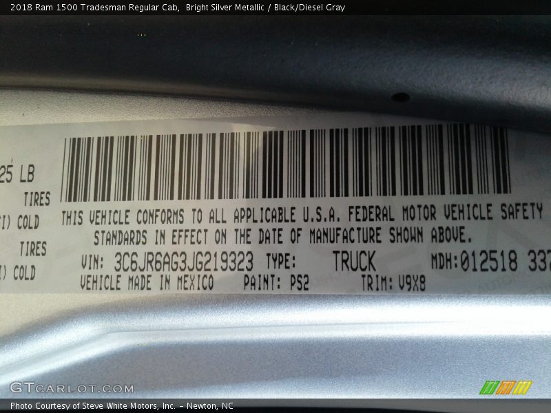 Bright Silver Metallic / Black/Diesel Gray 2018 Ram 1500 Tradesman Regular Cab