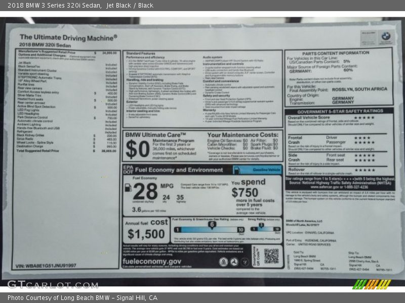 Jet Black / Black 2018 BMW 3 Series 320i Sedan