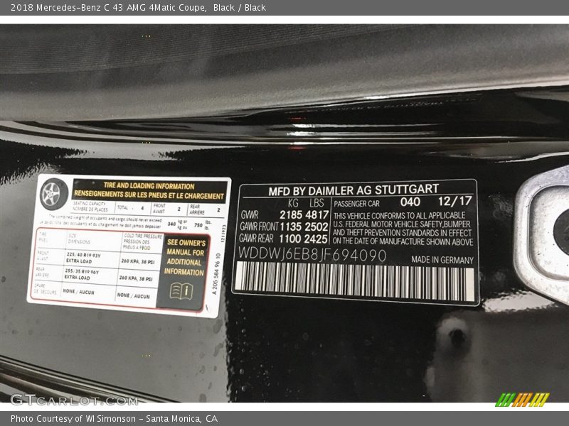 2018 C 43 AMG 4Matic Coupe Black Color Code 040