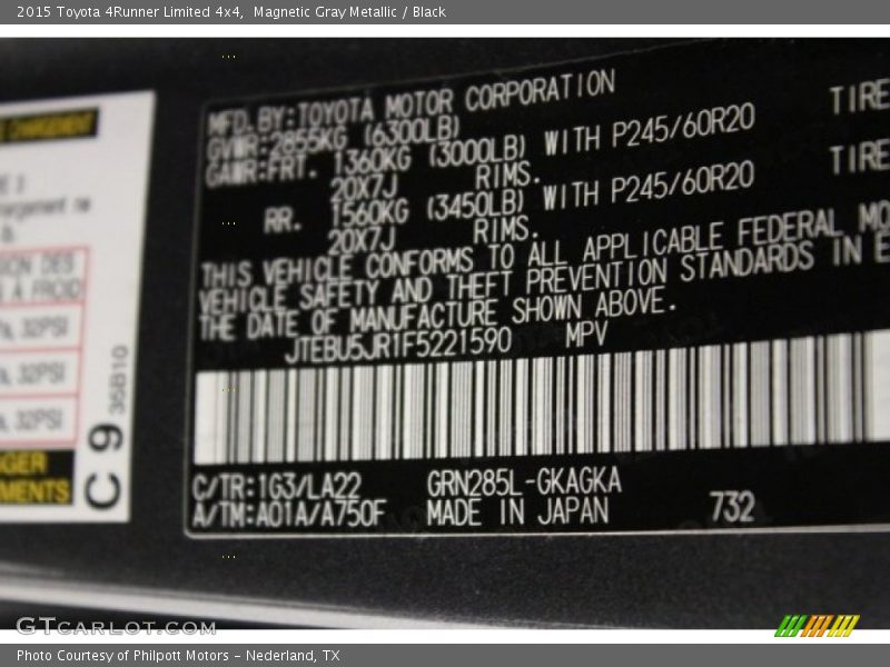 Magnetic Gray Metallic / Black 2015 Toyota 4Runner Limited 4x4