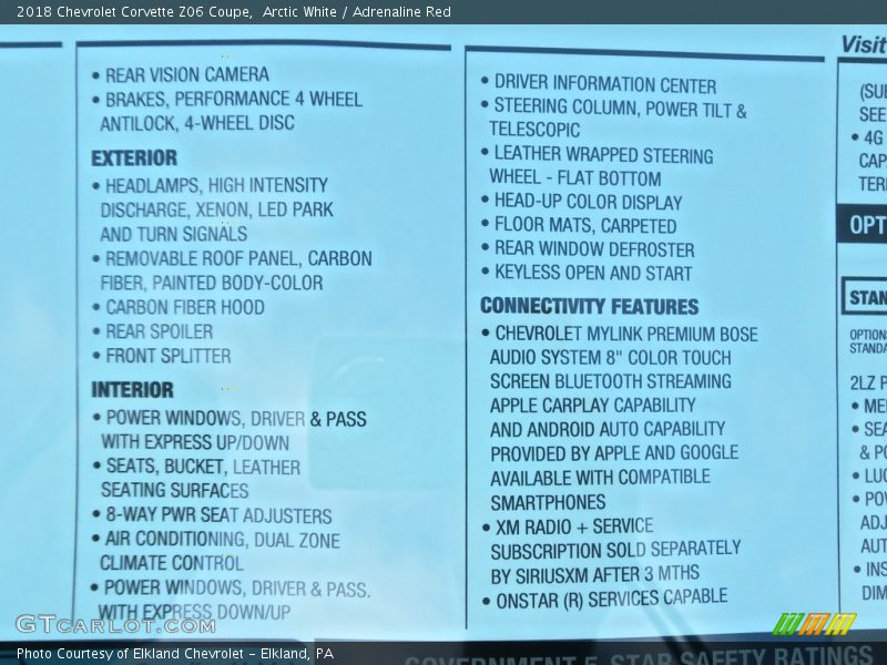 Arctic White / Adrenaline Red 2018 Chevrolet Corvette Z06 Coupe