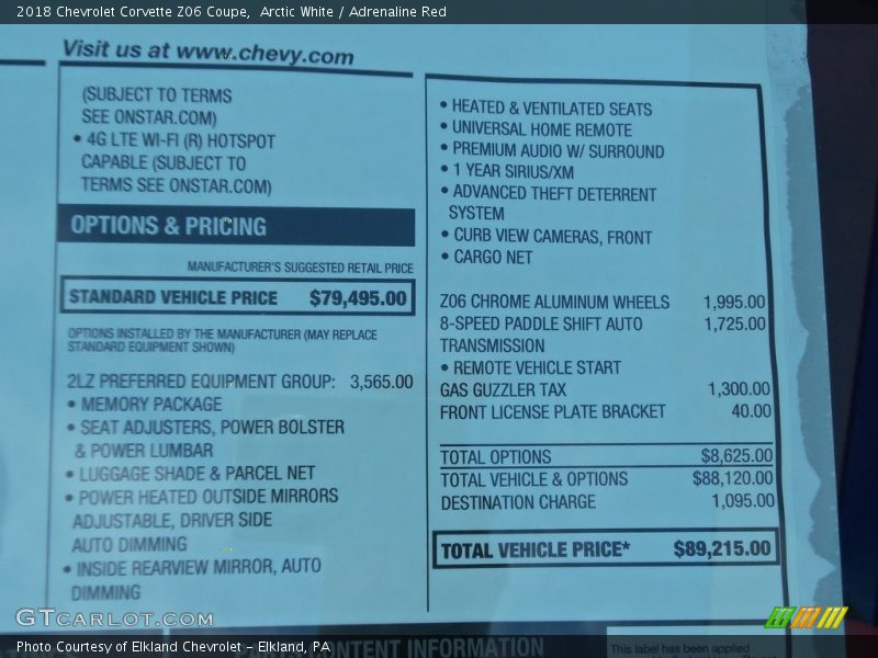 Arctic White / Adrenaline Red 2018 Chevrolet Corvette Z06 Coupe