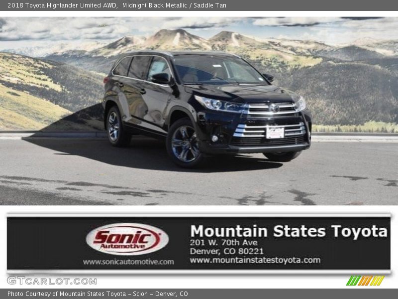 Midnight Black Metallic / Saddle Tan 2018 Toyota Highlander Limited AWD