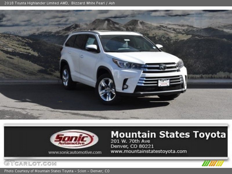 Blizzard White Pearl / Ash 2018 Toyota Highlander Limited AWD