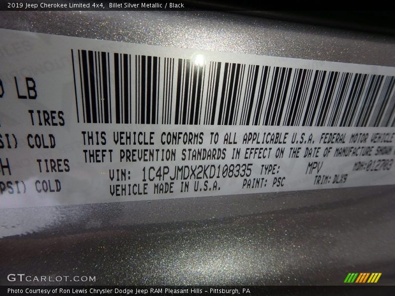 2019 Cherokee Limited 4x4 Billet Silver Metallic Color Code PSC