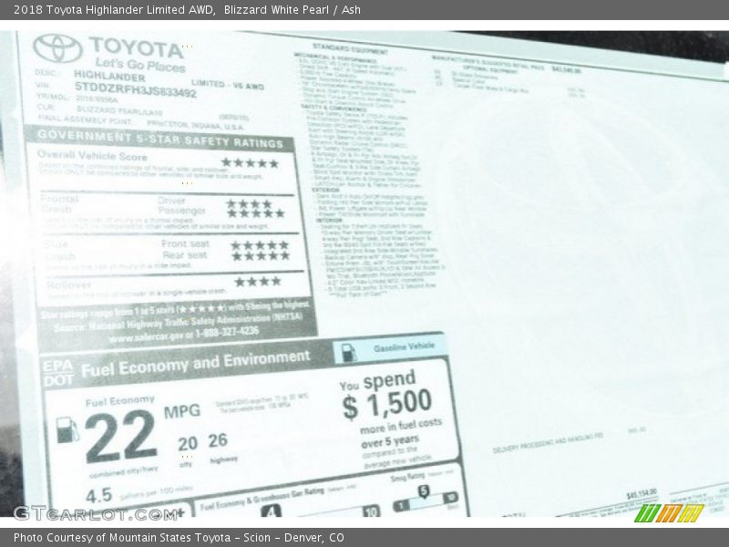 Blizzard White Pearl / Ash 2018 Toyota Highlander Limited AWD