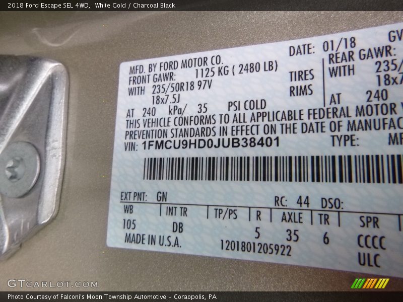 White Gold / Charcoal Black 2018 Ford Escape SEL 4WD