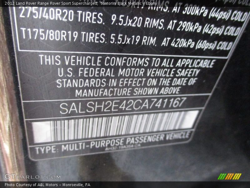 Santorini Black Metallic / Ebony 2012 Land Rover Range Rover Sport Supercharged
