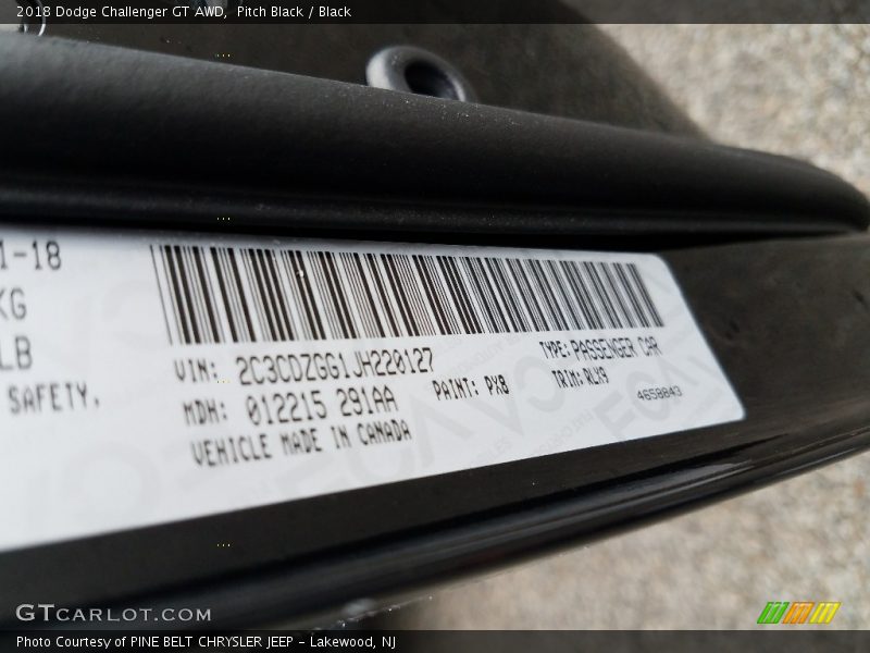 Pitch Black / Black 2018 Dodge Challenger GT AWD