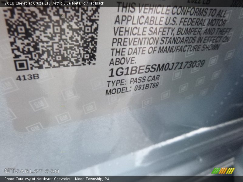 Arctic Blue Metallic / Jet Black 2018 Chevrolet Cruze LT