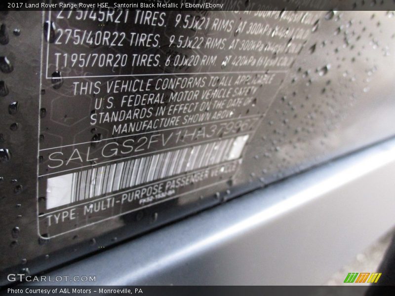Santorini Black Metallic / Ebony/Ebony 2017 Land Rover Range Rover HSE