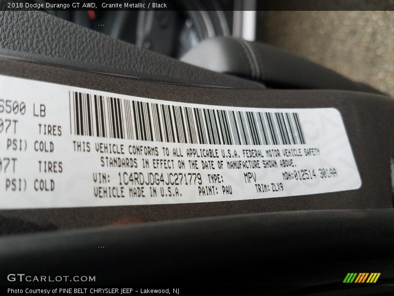 Granite Metallic / Black 2018 Dodge Durango GT AWD