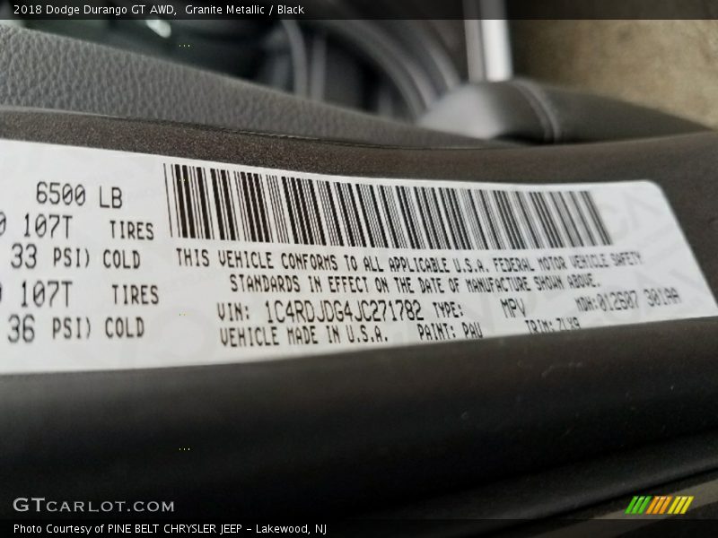 Granite Metallic / Black 2018 Dodge Durango GT AWD