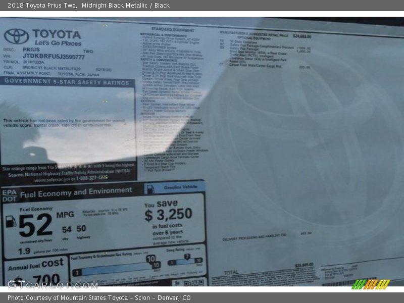 Midnight Black Metallic / Black 2018 Toyota Prius Two