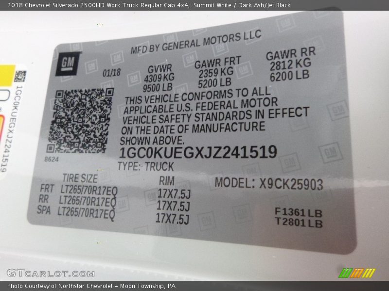 Summit White / Dark Ash/Jet Black 2018 Chevrolet Silverado 2500HD Work Truck Regular Cab 4x4